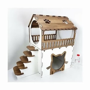 casa para gatos para corte por láser, caseta para mascotas cnc, plantilla de corte cnc, archivo de corte por láser de 2 niveles, cnc, dxf, cdr, ai, archivos pdf, glowforge