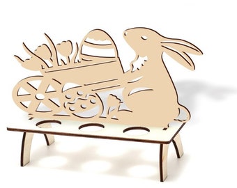 Soporte para huevos de Pascua cortado con láser, diseño de conejito (svg, dxf, ai, pdf) (Descarga digital)
