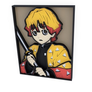Zenitsu Agatsuma Multilayer Laserschnitt / Multilayer Lasercut / Wanddekoration für Otaku / Comic Vektoren in den Formaten SVG DXF AI