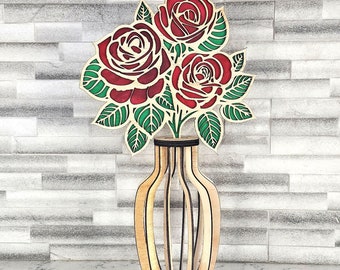 Wooden Vase with Roses - Exclusive Digital Design for CNC Laser Cutting, Vector DXF, cnc files, glowforge files, flowers for laser cutting