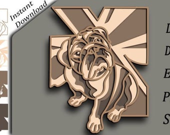 English Bull-Dog Multilayer Svg, Vector, Cut File Dog, Laser cut files for glowforge, Decorative vector laser template cnc