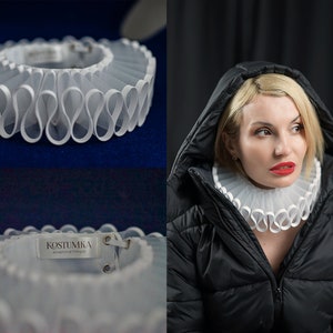 Elizabethan Neck Lace Collar - Weiße Spitze - Historische Tudor Rüschen Gorguera- Renaissance Fraise - Barocco Stil - Transparente Guipure