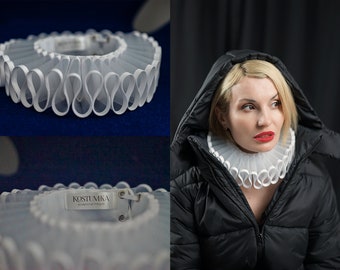 Elizabethan Neck Lace Collar - White Lace - Historical Tudor ruffled gorguera- Renaissance fraise - Barocco style - Transparent Guipure