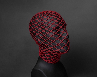Red Balaclava - Halloween - Knitted Headwear - Face Mesh - Head Accessories - Creepy Horror Costume - Burning Man
