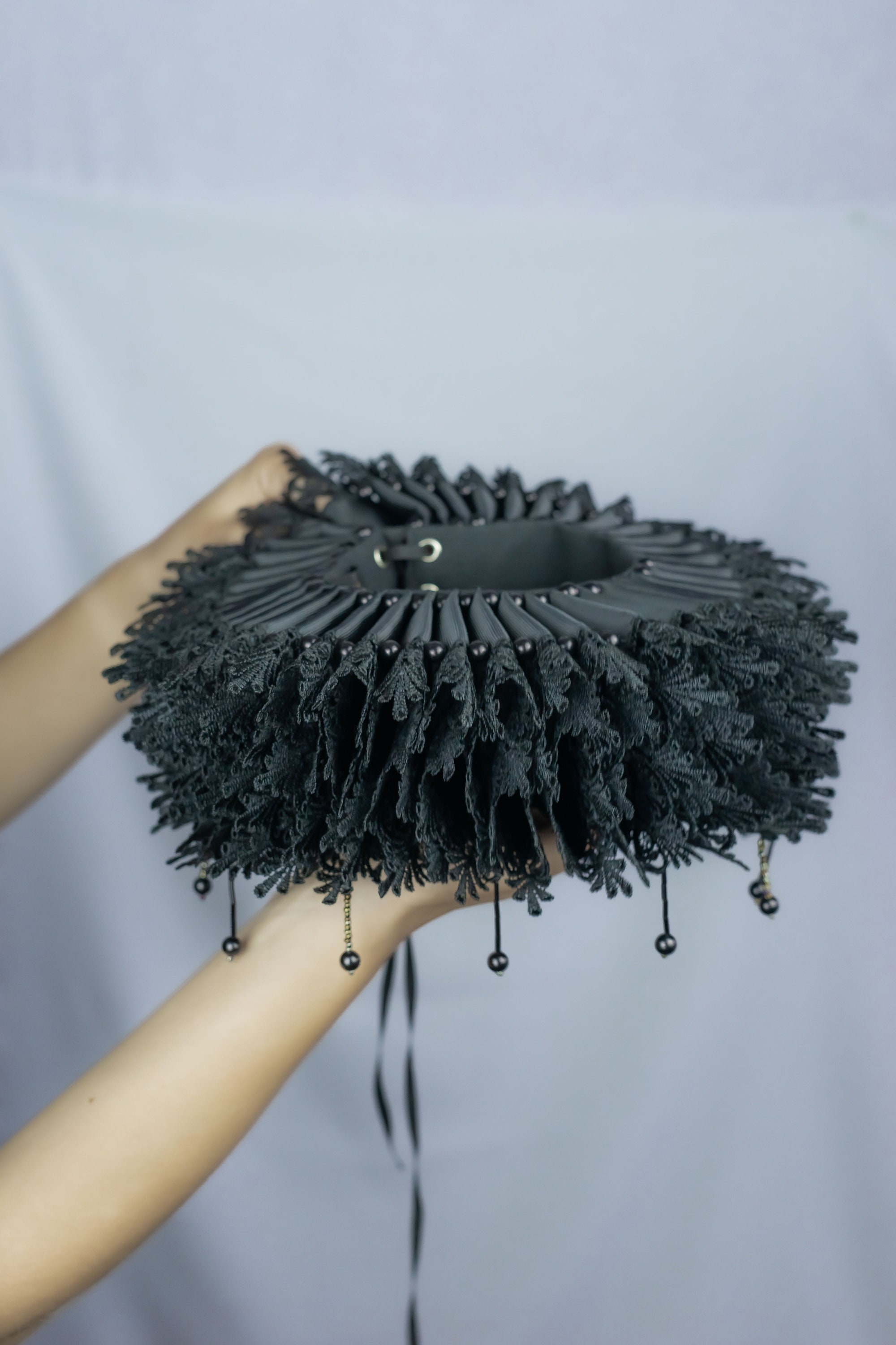 Black Ruff - Elizabethan Collar - Black Pearls Accessories - Historical ...