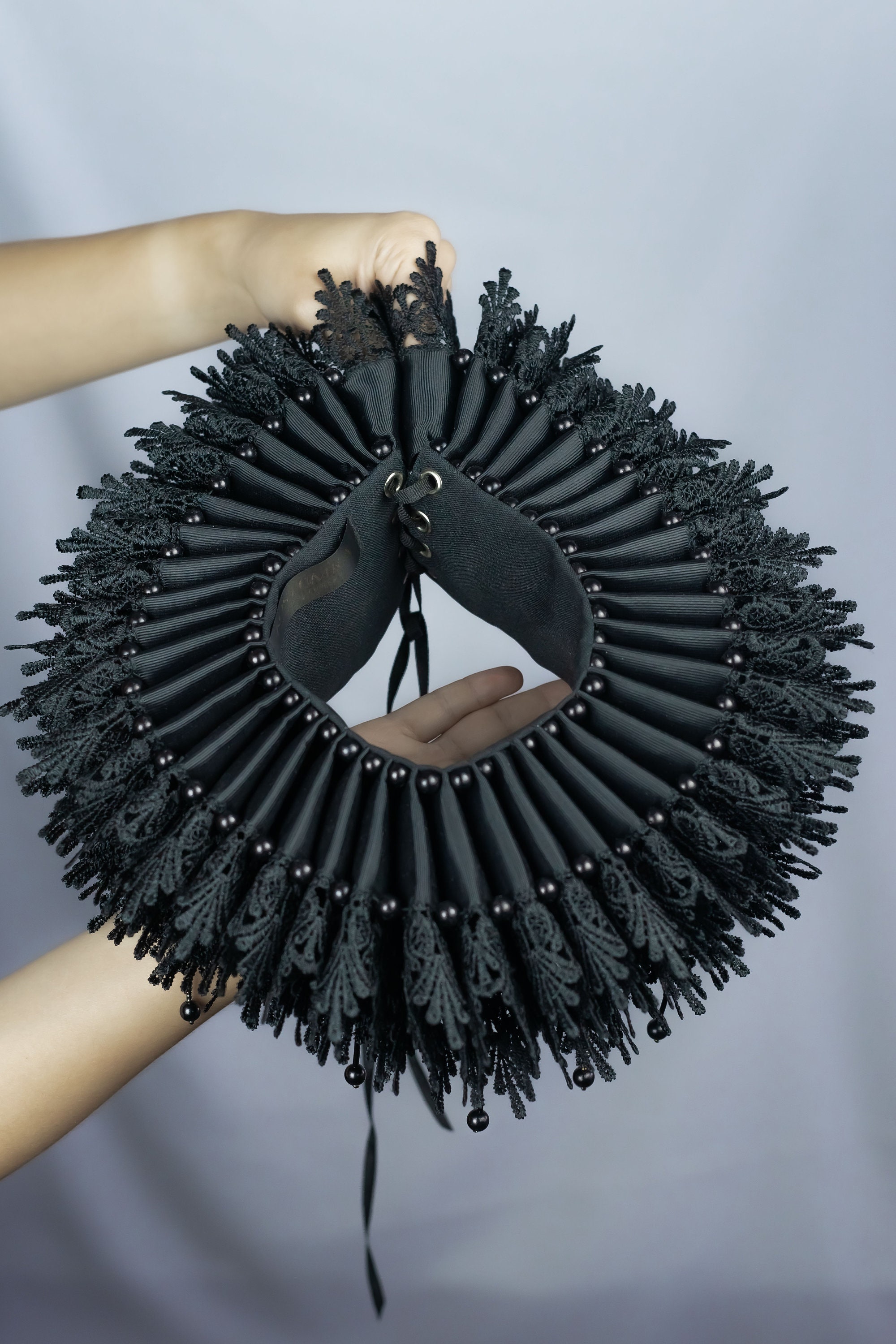 Black Ruff - Elizabethan Collar - Black Pearls Accessories - Historical ...