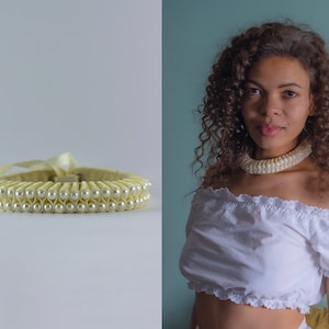 Ivory Choker with pearls - beige necklace - Elizabethan Neck Lace Collar - Historical Tudor ruffled gorguera- Renaissance fraise