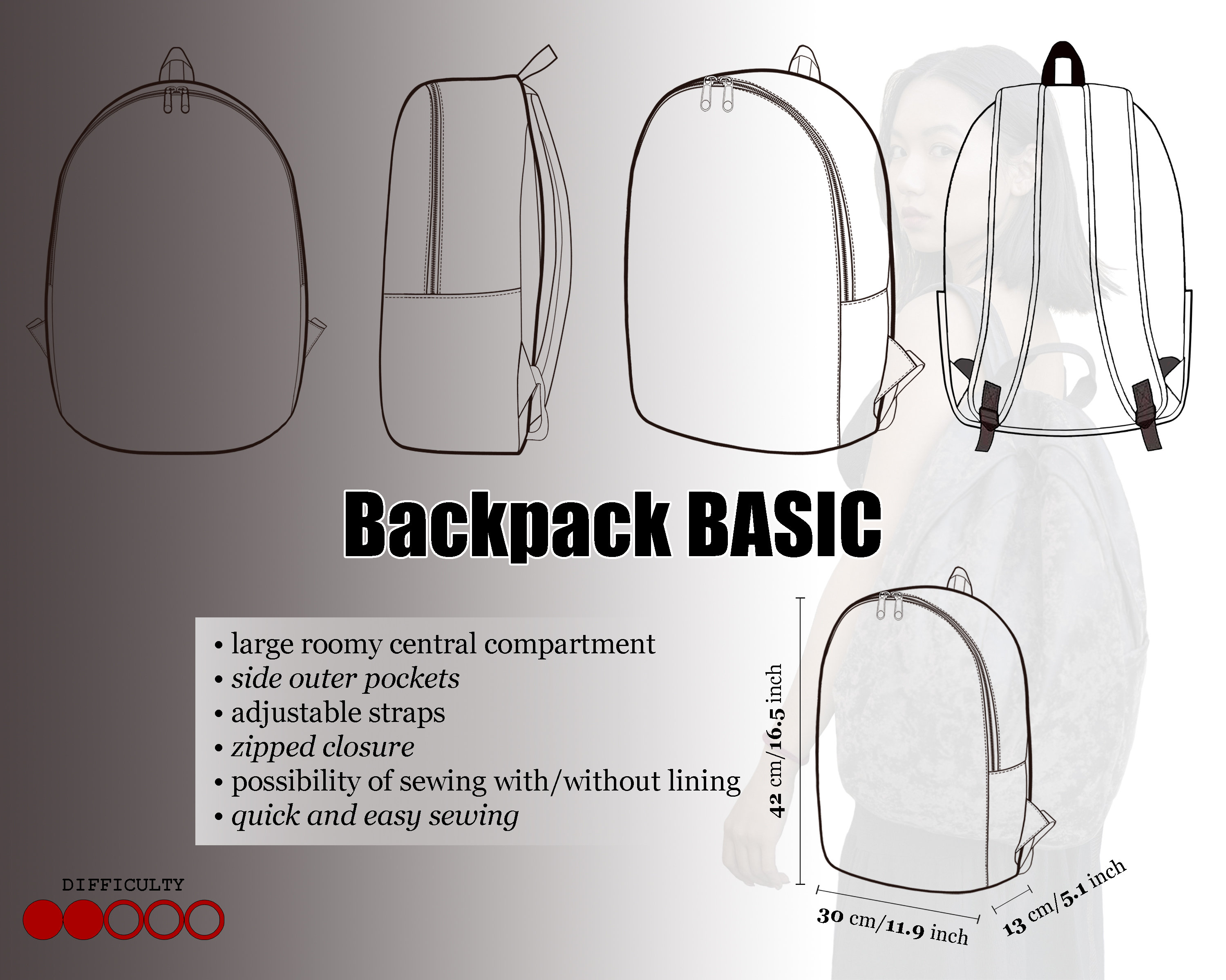 Simple Rucksack Design Basic Backpack - PDF Sewing Pattern and Tutorial - Step by Step Guide ...