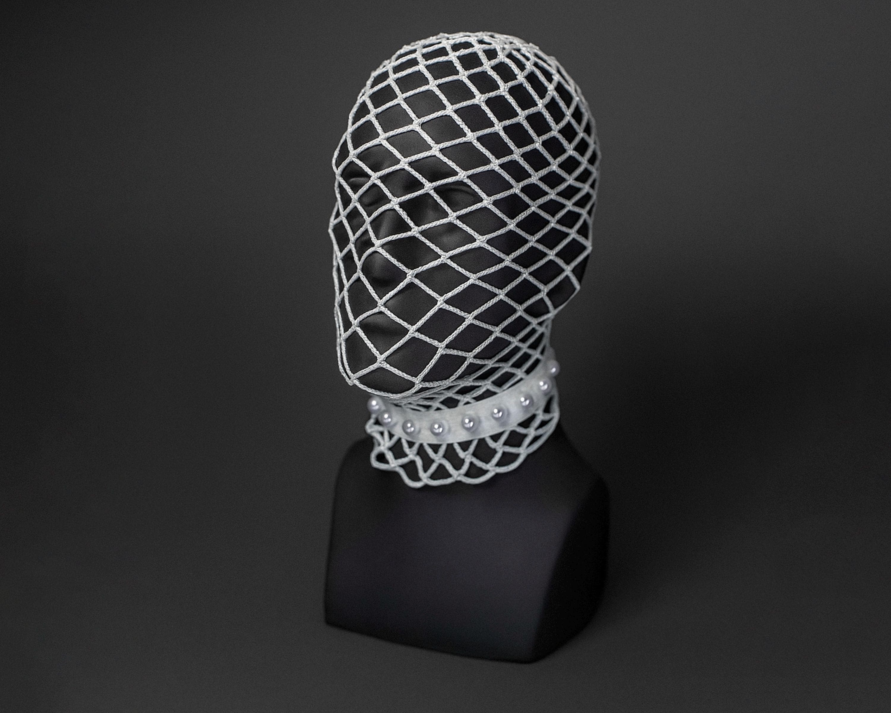 White balaclava - halloween - knitted headwear - face mesh - head accessories - creepy horror costume - burning man