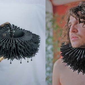 Schwarze Halskrause - Elisabethanisches Halsband - Schwarze Perlen Accessoires - Historisches Kostüm