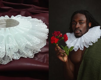 Collar de encaje de cuello isabelino - Gorguera con volantes Tudor histórico- Fraise renacentista - Ruff Barroco