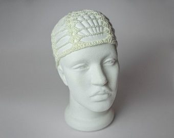 White crochet hat –  minimalist boho – handmade headwear – light festival accessory – cozy knit – ivory summer hat