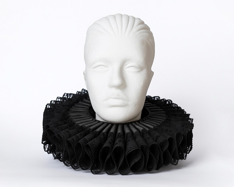 Elizabethan Neck Lace Collar - Black ruff - Historical Tudor ruffled gorguera- Renaissance fraise - Barocco ruff image 1