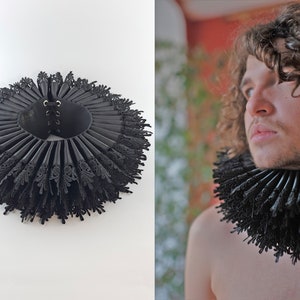 Schwarze historische Krause - Elizabethanische Spitzenkragen - Kostüm-fertige schwarze historische Krause - Historische Mode