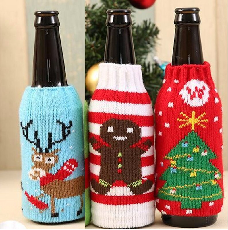 Christmas Knitted Beer Bottle Tall Can Covers Holiday Decor Party Favor Gift Bag Etsy