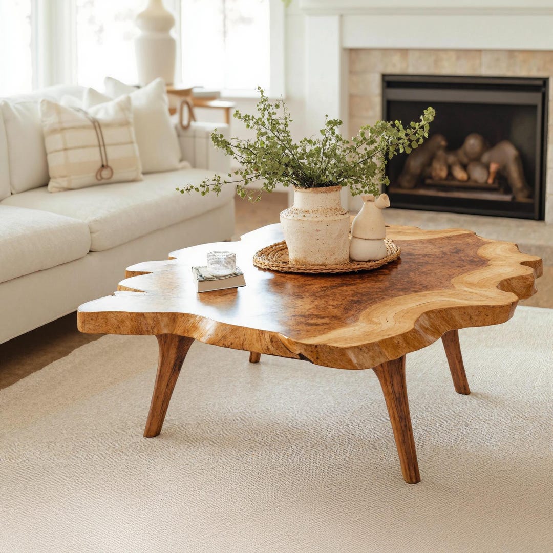 Modern Solid Wood Coffee Table Rustic Coffee Table Live Edge Farmhouse ...