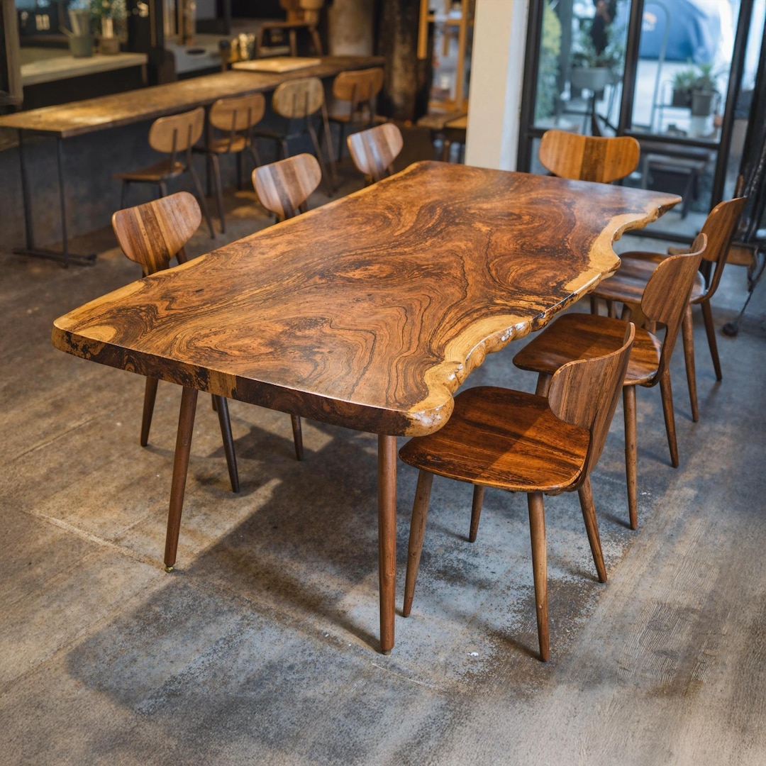 Farmhouse Dining Table Live Edge Solid Wood Kitchen Table Modern Wood ...
