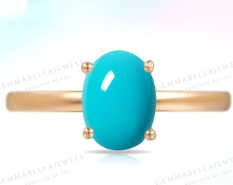 Natural Arizona Sleeping Beauty Turquoise Solitaire Ring in Rose Gold Plated Sterling Silver, Turquoise Solitaire Ring, Gift for Her,