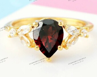 Natural Garnet Ring in Yellow Gold Plated Sterling Silver, Garnet Ring, Garnet Engagement Ring, Statement Ring