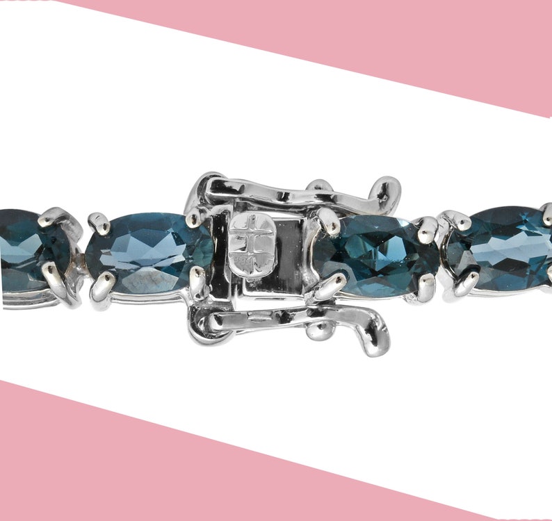 London Blue Topaz Tennis Bracelet in Platinum Over Sterling Silver Blue Topaz Gemstone, Women Bracelete, Personalized Gift, Gift for here image 5