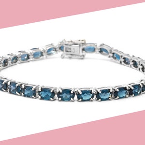 London Blue Topaz Tennis Bracelet in Platinum Over Sterling Silver Blue Topaz Gemstone, Women Bracelete, Personalized Gift, Gift for here image 3