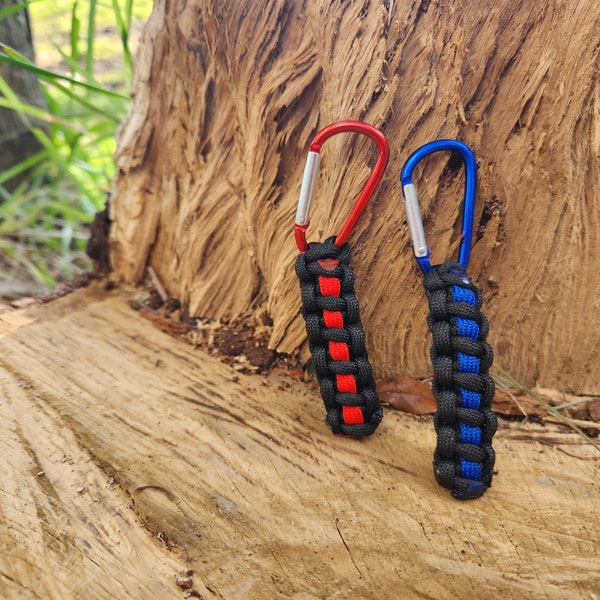 Police and Firefighter keychains with carabiner/keychains/ thin blue line/thin red line/police /firefighter/ paracord bracelets/