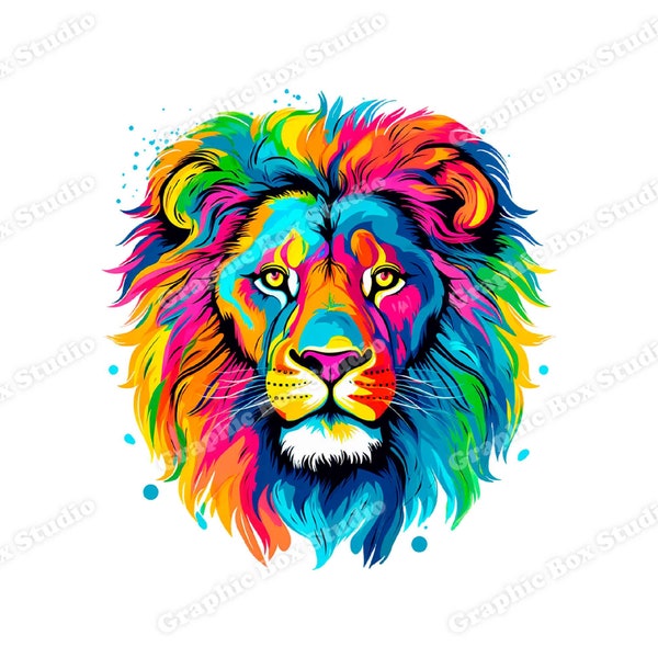 Lion PNG | Colorful Lion Head | Lion Shirt Sublimation | Lion Portrait | Transparent Design | DTG Printing | Instant Digital Download File