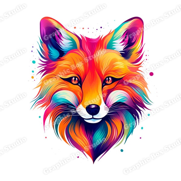 Fox PNG | Colorful Fox Head | Fox Shirt Sublimation | Fox Portrait | Transparent Design | DTG Printing | Instant Digital Download File PNG