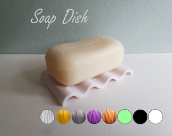 O So Simple Bathroom Sink / Bath Soap Dish - Lots of Colours, 9cm by 6cm - Wave Formation for Hygenic Drainage - PLA. For small sinks.