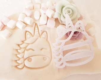 Cute unicorn cookie cutter - embosser. Cupcakes, cookies, Fondant icing, sugar craft, cakes. Fondant icing cutter. Various size options.
