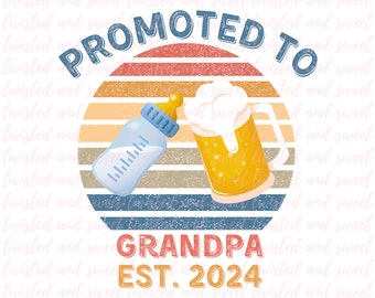 Promoted to Grandpa 2024, Retro, Beer & Bottle, Baby Announcement, Grandpa Gift, Grandpa to be, BLUE DIGITAL DOWNLOAD png and jpeg