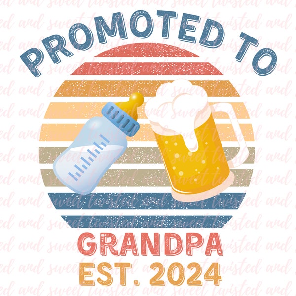 Promoted to Grandpa 2024, Retro, Beer & Bottle, Baby Announcement, Grandpa Gift, Grandpa to be, BLUE DIGITAL DOWNLOAD png and jpeg