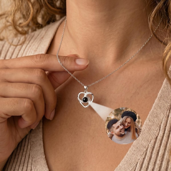 Ketting projectiefoto, hartketting, gepersonaliseerde hartfoto ketting, herdenkingscadeau, cadeau voor haar, moeder ketting, valentijnscadeau