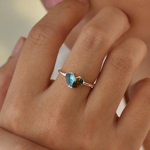 Personalized 18K Gold Birthstone Ring, Stackable Heart Ring, Marquise Diamond Ring, Birthday Gift for Her, Anniversary Gift Valentine's Day