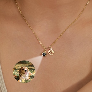 Projection Necklace with Paw Charm, Pet Photo Projection Necklace, Custom Pet Memorial Necklace, Pet Memorial Gift, Gifts for Pet Lovers