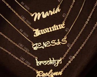 14K massief gouden naamketting, gepersonaliseerde naamketting, sterlingzilveren naamketting, sierlijke naamketting, kerstcadeau voor haar