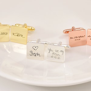 Personalized Handwriting Square Cufflinks, Custom Signature Cufflinks, Father of the Bride Gift, Wedding Gift for Husband, Drawing Cufflinks