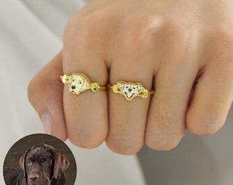 Pet Photo Ring, Engraved Dog or Cat Ring, Custom Pet Portrait Ring, Custom Engraved Jewelry, Pet Gift for Her, Personalized Pet Lover Gift