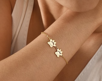 Pulseira com nome de animal de estimação, Pulseira personalizada com pata de cachorro, Pulseira com nome com estampa de pata, Pulseira minimalista com pata, Joia que respeita os animais, Presente para quem ama animais de estimação