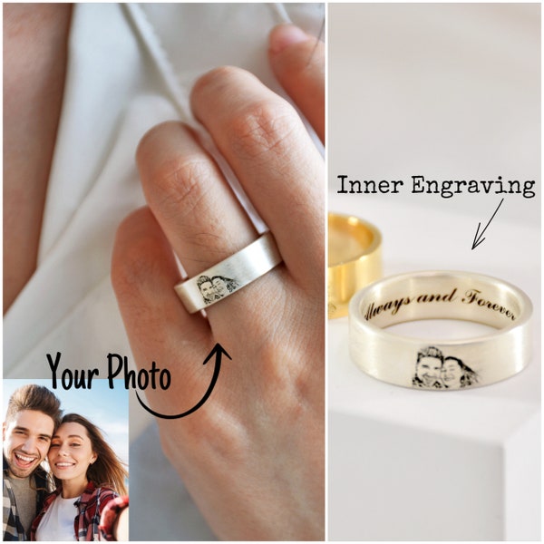 Custom Picture Ring, Wedding Band, Memorial Jewelry, Photo jewelry, Hidden Message Ring, Bff Ring