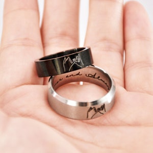 Pinky Swear Band Black and Silver, Pinky Promise Rings for Couple, Long Distance Ring, Engraved Wedding Rings, Hidden Message Ring, BFF Ring