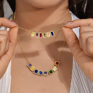 Personalisierte Birthstone Charms, 18K Gold Birthstone Halskette, Mütter Halskette, Benutzerdefinierte Familie Birthstone Halskette, Geschenk für sie Geschenk für Mama