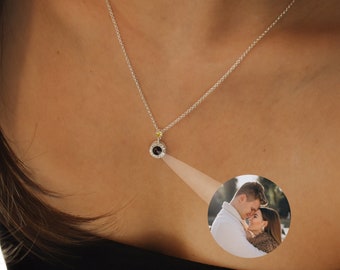 Photo Projection Necklace, Gift for Her, Birthstone Necklace, Personalized Photo Necklace, Memorial Gift, Valentine Day Gift, Mom Necklace