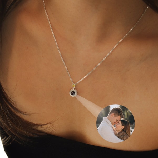 Photo Projection Necklace, Gift for Her, Birthstone Necklace, Personalized Photo Necklace, Memorial Gift, Valentine Day Gift, Mom Necklace