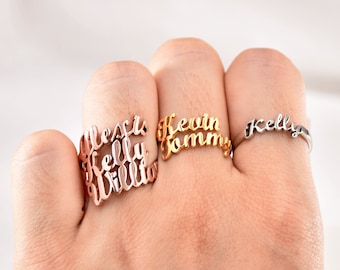 Anillo de dos nombres personalizado, anillo de nombre múltiple, anillo de nombre doble, regalo personalizado para mamá, anillo de mejores amigos