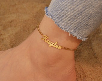 Customized Name Anklet, Personalized Adjustable Anklet, Beach Jewelry, Gift for Her, Customized Jewelry, Bridesmaid Gift, Foot Jewelry