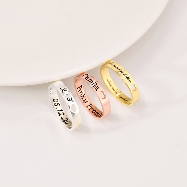 Personalized Word Ring, Personalized Inside Outside Engraved Ring, Personalized Stacking Ring, Wedding Day Gift, Rings for Women