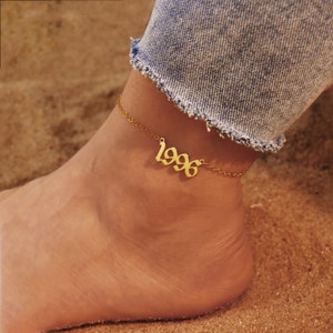 Birth Year Anklet, Personalized Date Anklet, Number Anklet, Beach Jewelry, Gift for Her, Customized Jewelry, Bridesmaid Gift, Foot Jewelry