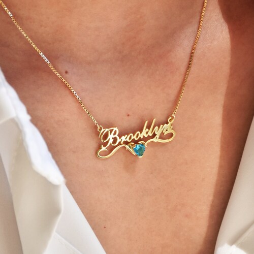 Etsy name necklace with birthstone Clearance