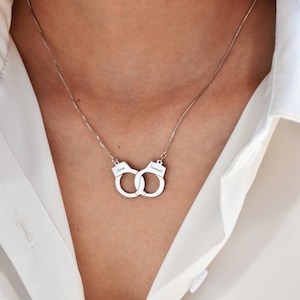 Personalized Handcuffs Gold Necklace, Freedom, Engraved Silver Handcuffs Necklace, Custom Necklace for Couple, Custom Necklace for Her